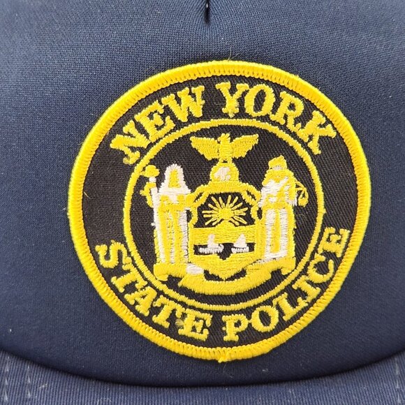 New York State Police Patch Trucker Hat Mesh Vtg 80s Blue Snapback Cap - Picture 2 of 10